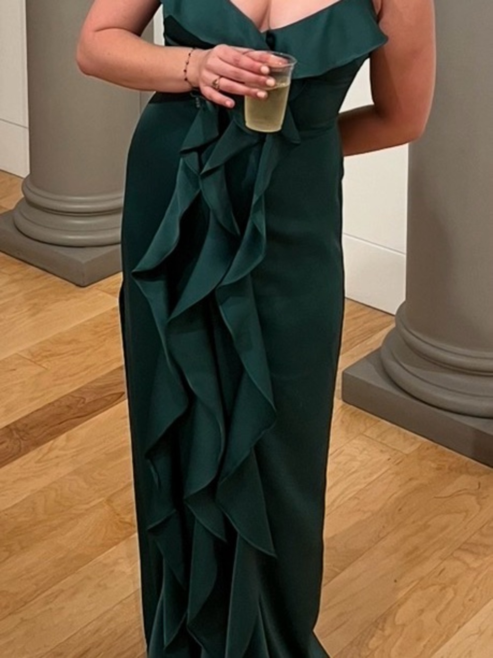 Silky Emerald Green Ruffle Dress - Picture 5 of 5